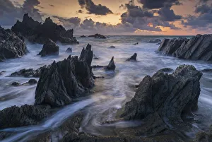 North Devon Coast Imprime: Sunset over the dramatic coast of North Devon, England, United Kingdom, Europe