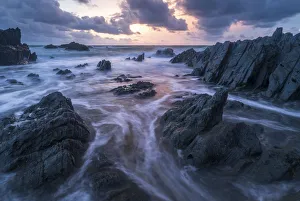 North Devon Beaches Imprime: Sunset over the dramatic coastline of North Devon, England, United Kingdom, Europe