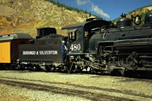 Railway Transportation Imprime: The train driver and engine of the Durango and Silverton