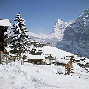 Murren Village Switzerland Imprime: View towards the Eiger