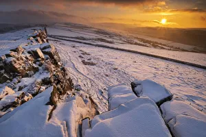 England Landscape Photos Imprime: Windgather Rocks at sunset in winter, near Kettleshulme, Cheshire