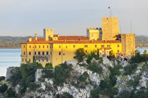 Western Europe Monuments Imprime: Duino castle at dawn, Duino, province of Trieste, Friuli Venezia Giulia, Italy