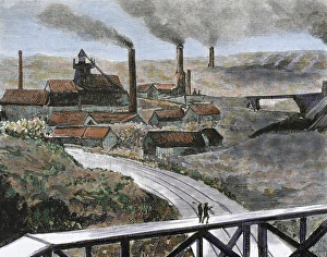 Impresiones de La minería de carbón. Minas Herscheuse. Condado de Quaregnon. Bélgica. Grabado coloreado desde 1884 Imágenes fechadas en junio de 2011: La minería del carbón. Herscheuse Mining