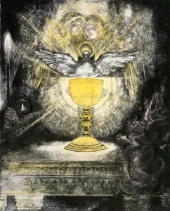 La Santa Gavia. Aguatinta a mano de un serie de ilustraciones para la ópera Parsifal de Wagner.