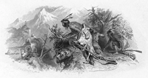 American Indian Warfare Imprime: BANKNOTE: NATIVE AMERICAN ATTACK. American banknote engraving, 19th century