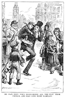 A Christmas Carol Characters Imprime: BOB CRATCHIT & TINY TIM. Wood engraving from a 19th century American edition of Charles Dickens A Christmas Carol