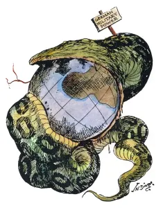 Early 20th Century Cartoons Imprime: CARTOON: ANTI-GERMAN, c1917. The Python. A militarily strong Germany swallows up the world