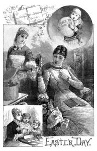 Vintage Easter Cards Imprime: EASTER, 1884. Scenes from Easter Day. Engraving, American, 1884