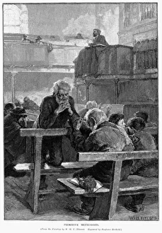 Wood Engraving Artwork Imprime: PRIMITIVE METHODISTS, 1888. Primitive Methodists at Prayer