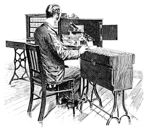 Late 19th Century Inventions Imprime: CENSUS MACHINE, 1890. Operating the sorting and counting mechanism for the statistical