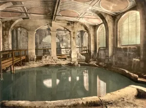 INGLATERRA: BAÑOS ROMANOS. Interior de los baños romanos antiguos en Bath, Inglaterra. Fotocromo.