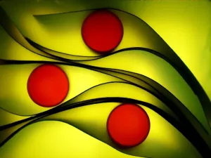 Impresiones de Patrón abstracto de tres círculos rojos sobre verde brillante Imágenes fechadas en junio de 2014: Patrón abstracto