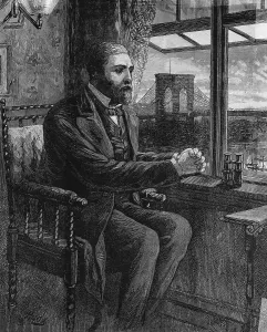 Civil Engineering History Imprime: Washington Roebling Sitting with Brooklyn Bridge in Background