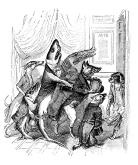 Vintage Inspired Artwork Imprime: Humanized animals illustrations: Queue