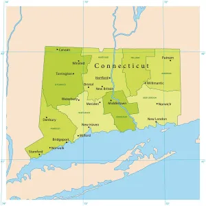 Ilustraciones De Mapas Imprime: Mapa Vector de Connecticut