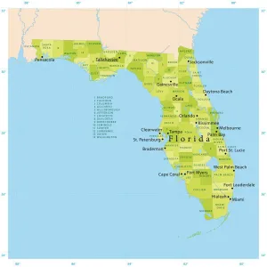 Obras De Arte Fotorrealistas Imprime: Mapa Vector de Florida.