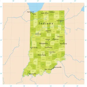 Ilustraciones De Mapas Imprime: Mapa Vector de Indiana