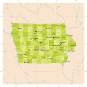 Ilustraciones De Mapas Imprime: Mapa Vector de Iowa