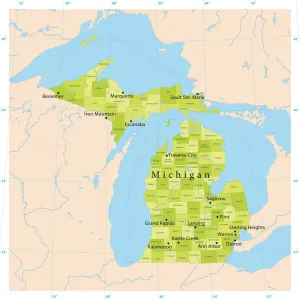 Ilustraciones De Mapas Imprime: Mapa Vector de Michigan.