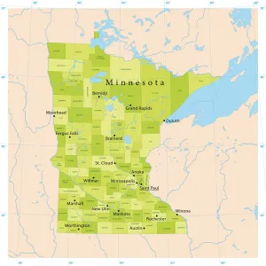 Ilustraciones De Mapas Imprime: Mapa Vector de Minnesota
