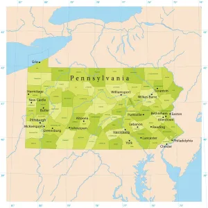 Ilustraciones De Mapas Imprime: Mapa de Vectores de Pensilvania