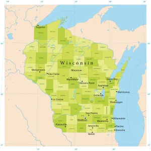 Ilustraciones De Mapas Imprime: Mapa de Vectores de Wisconsin.