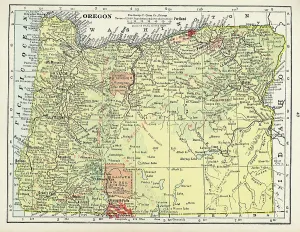 Vintage US Maps Imprime: Map Of Oregon