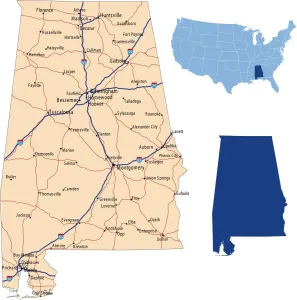 Vintage Style Road Maps Imprime: Alabama road map