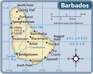 Mapa Imprime: Mapa del país de Barbados.