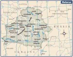 Mapa del país de Bielorrusia.