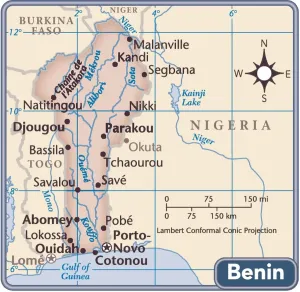 Mapa del país Benín.