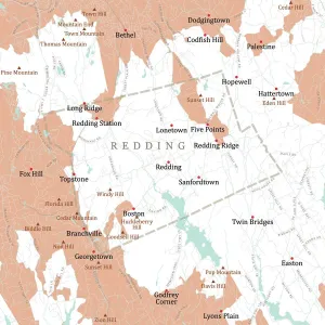 Public Domain Cartography Imprime: CT Fairfield Redding Vector Road Map