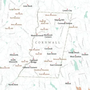 Digital Cartography Design Imprime: CT Litchfield Cornwall Vector Road Map