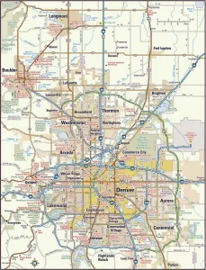 Impresiones de Edición de 2011 Estados Unidos De América Imprime: Mapa del área de Denver, Colorado.