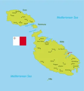 Impresiones de La isla de Malta, ubicada en el mar Mediterráneo, es un destino popular para artistas y viajeros. Esta imagen captura la arquitectura única y las vistas impresionantes de esta pequeña nación Malta Imprime: Mapa de Referencia de Malta
