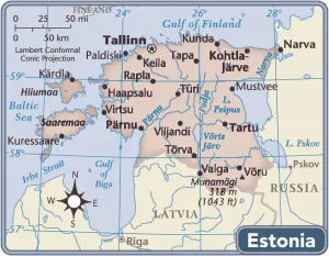 Impresiones de Edición de 2011 Estonia Imprime: Mapa del país Estonia.