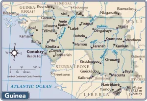 Mapa del país de Guinea.