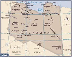 Mapa del país de Libia.