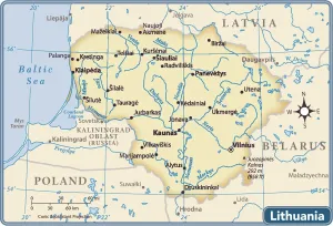 Mapa del país de Lituania.