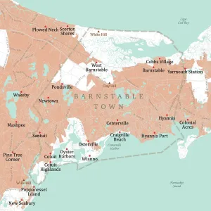 Imágenes con fecha de 2021: Mapa de Carreteras del Municipio de Barnstable (MA)