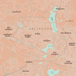 Massachusetts County Map Imprime: MA Middlesex Arlington Vector Road Map