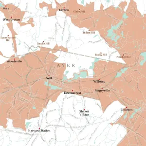 Massachusetts County Map Imprime: MA Middlesex Ayer Vector Road Map