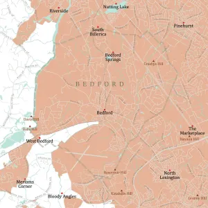 Massachusetts Vector Map Imprime: MA Middlesex Bedford Vector Road Map