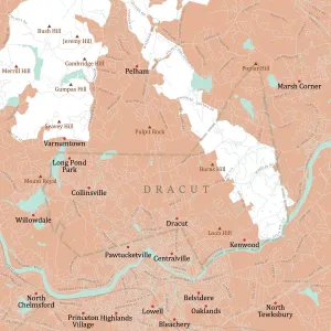 Massachusetts County Map Imprime: MA Middlesex Dracut Vector Road Map