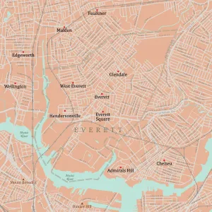 Massachusetts Vector Map Imprime: MA Middlesex Everett Vector Road Map