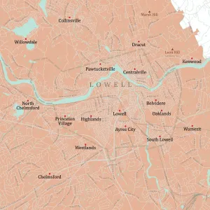 Mapa de Carreteras Vector MA Middlesex Lowell Road