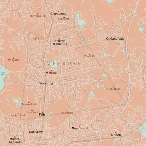Massachusetts Vector Map Imprime: MA Middlesex Melrose Vector Road Map