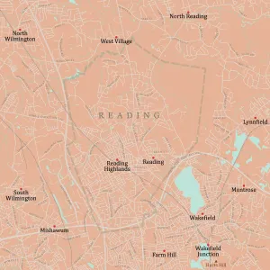 Massachusetts County Map Imprime: MA Middlesex Reading Vector Road Map