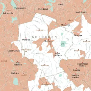 Massachusetts Vector Map Imprime: MA Middlesex Sherborn Vector Road Map