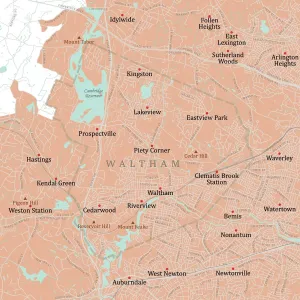 Massachusetts Vector Map Imprime: MA Middlesex Waltham Vector Road Map